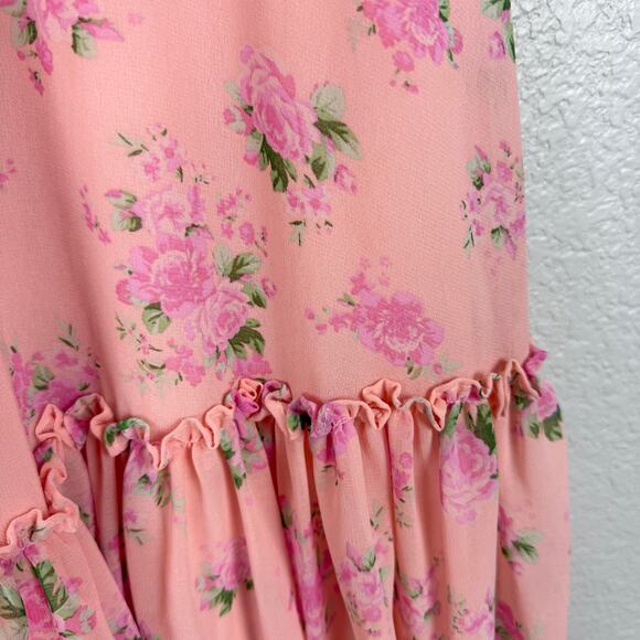 LoveShackFancy Fleur Chiffon Midi Dress Peachy Pink Floral 16 Wedding Guest - Picture 5 of 13